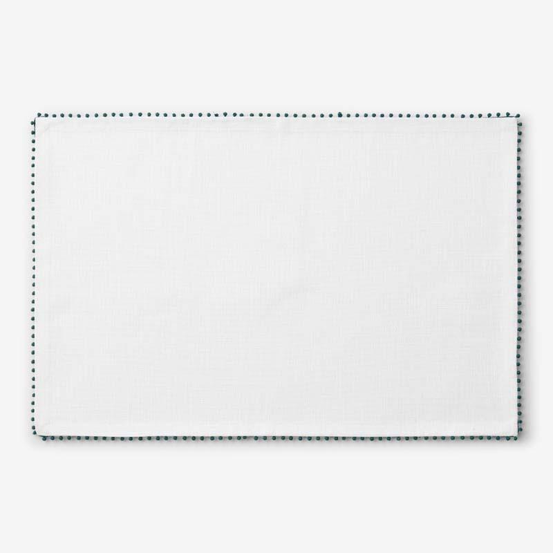Pom Fringe Placemats, Set of 4 - Green/White, Size 20 x 14, Cotton | The Company Store