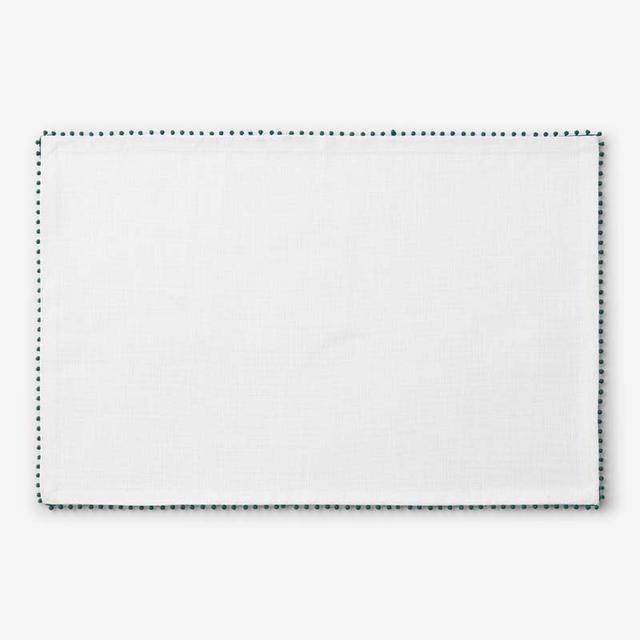 Pom Fringe Placemats, Set of 4 - Green/White, Size 20 x 14, Cotton | The Company Store