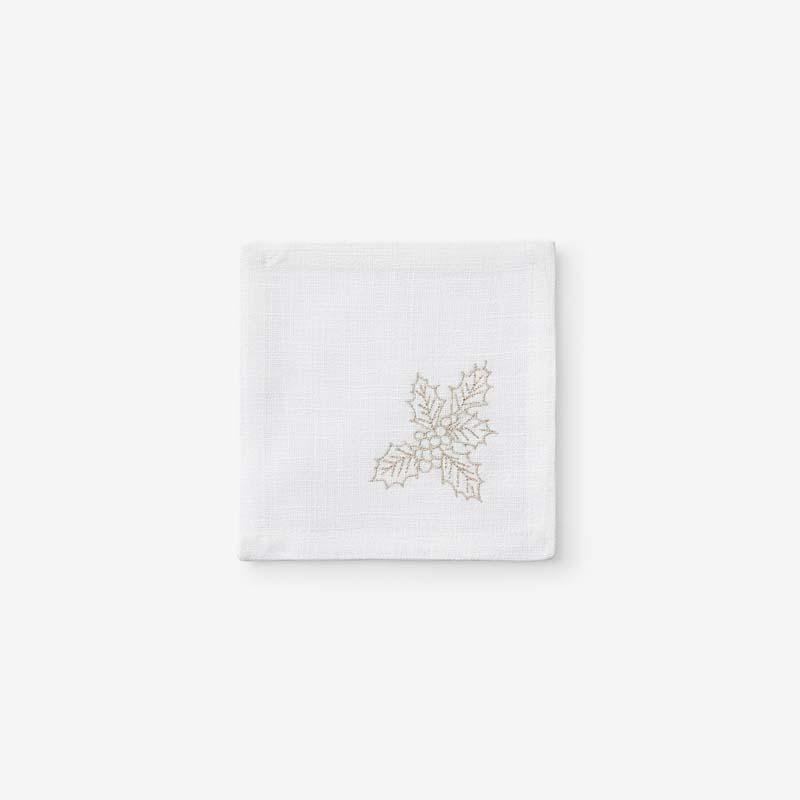 Metallic Cocktail Napkins, Set of 4 - White, Size 6 x 6, Cotton | The Company Store