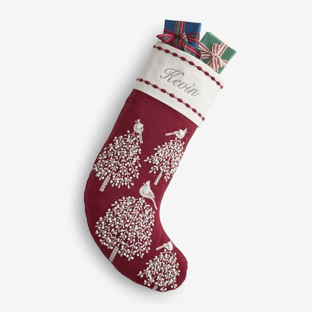 Holiday Stocking - Red, Tree Print, Size 11 In. W x 21 In. H, Cotton | The Company Store