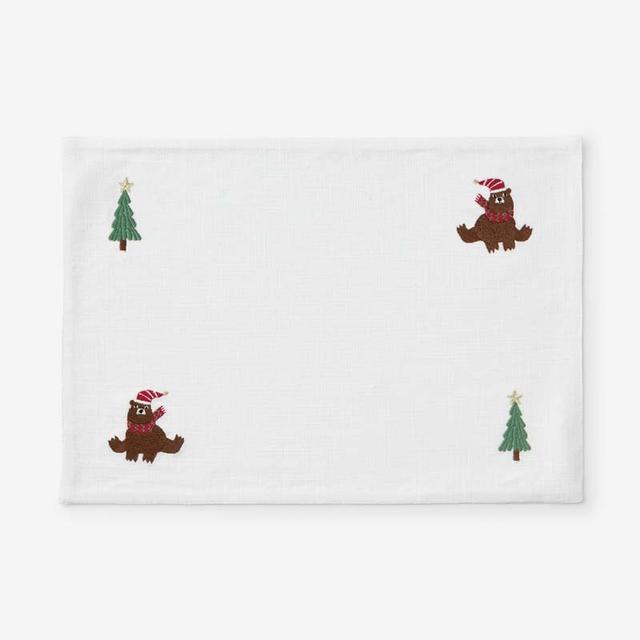 Embroidered Novelty Placemats, Set of 4 - Brown/White, Size 20 x 14, Cotton | The Company Store
