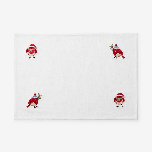 Embroidered Novelty Placemats, Set of 4 - Red/White, Size 20 x 14, Cotton | The Company Store
