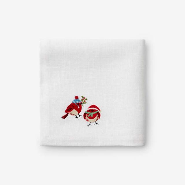 Embroidered Novelty Napkins, Set of 4 - Red/White, Size 19 x 19, Cotton | The Company Store