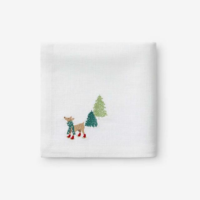 Embroidered Novelty Napkins, Set of 4 - Brown/Green/White, Size 19 x 19, Cotton | The Company Store