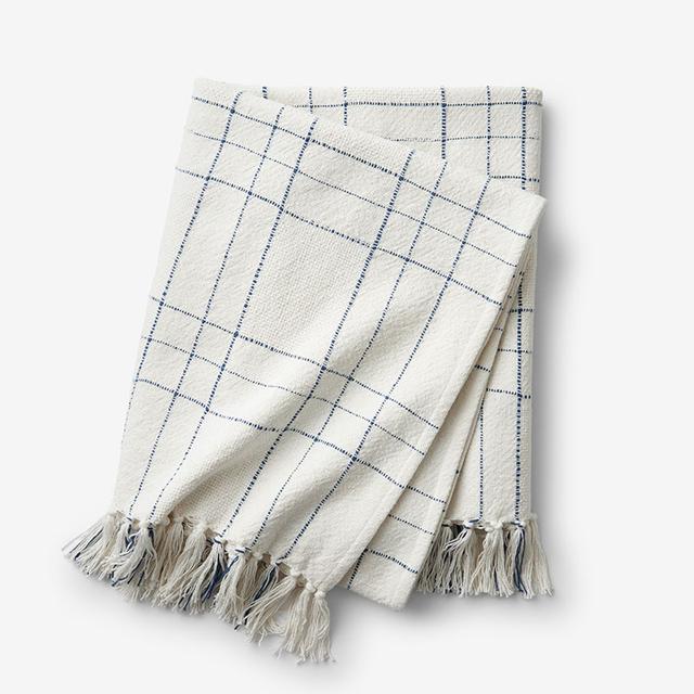 Textured Lightweight Throw Blanket - Blue/Ivory, Size 50 In. X 70 In., Cotton | The Company Store