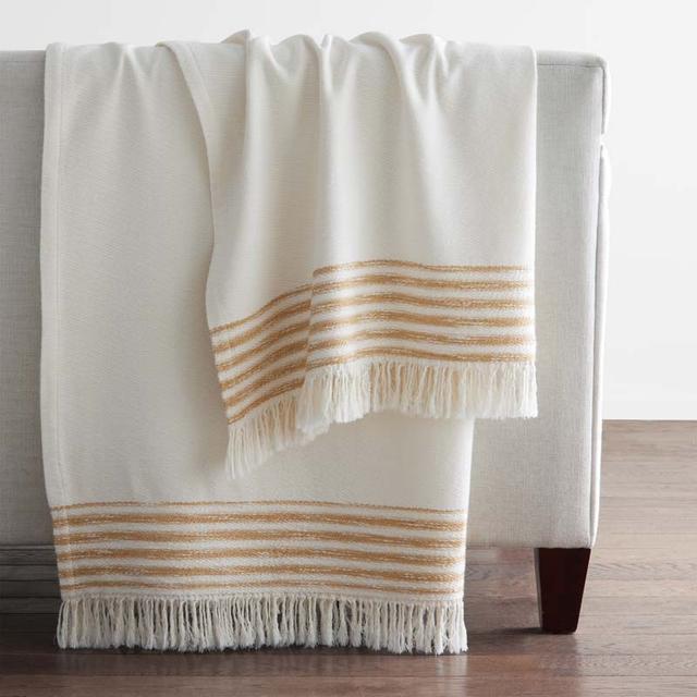 Belinha Throw Blanket - Ivory/Yellow, Size 50 In. x 70 In., Acrylic/Cotton | The Company Store