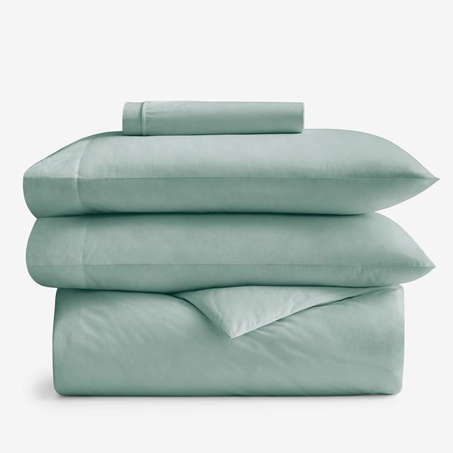 4-Piece Classic Cool Cotton Percale Solid Bedding Bundle - Blue/Green, Size Twin XL | The Company Store