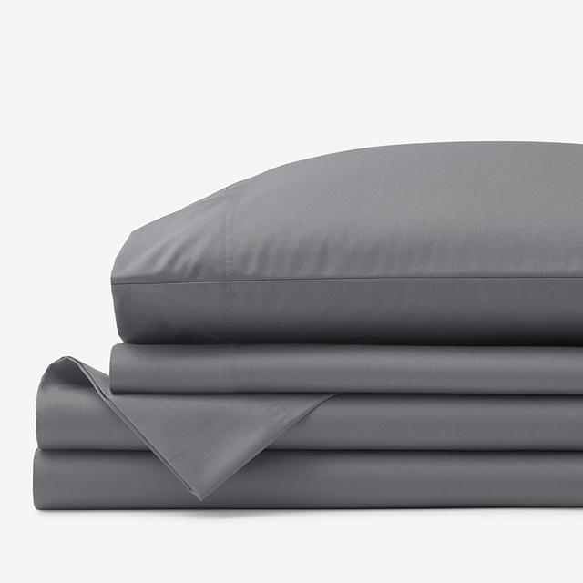 Classic Smooth Wrinkle-Free Sateen Bed Sheet Set - Stone Gray, Size Queen | The Company Store