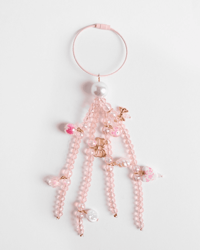 Pink Bows and Hearts Four-Strand Beaded Bag Charm