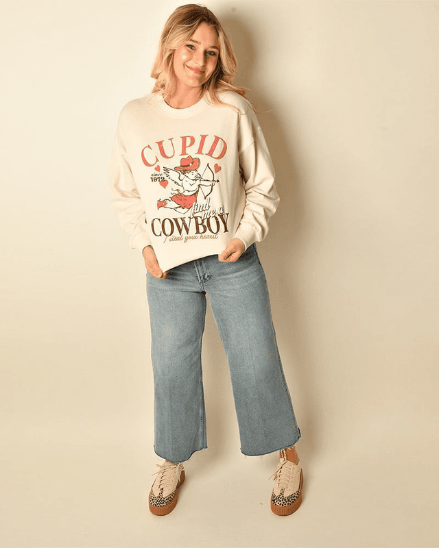 Cupid Find Me a Cowboy Graphic Pullover Sweatshirt