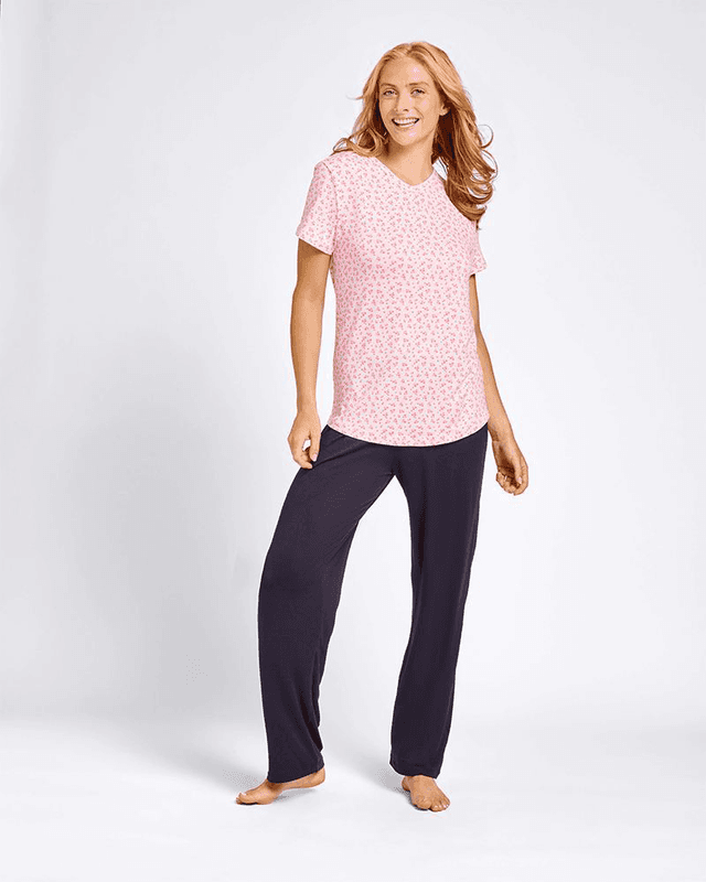 Ditzy Print Short Sleeve Pajama Shirt in Pink