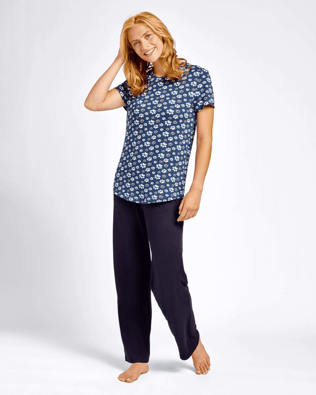 Paw Print Short Sleeve Pajama Shirt in Navy