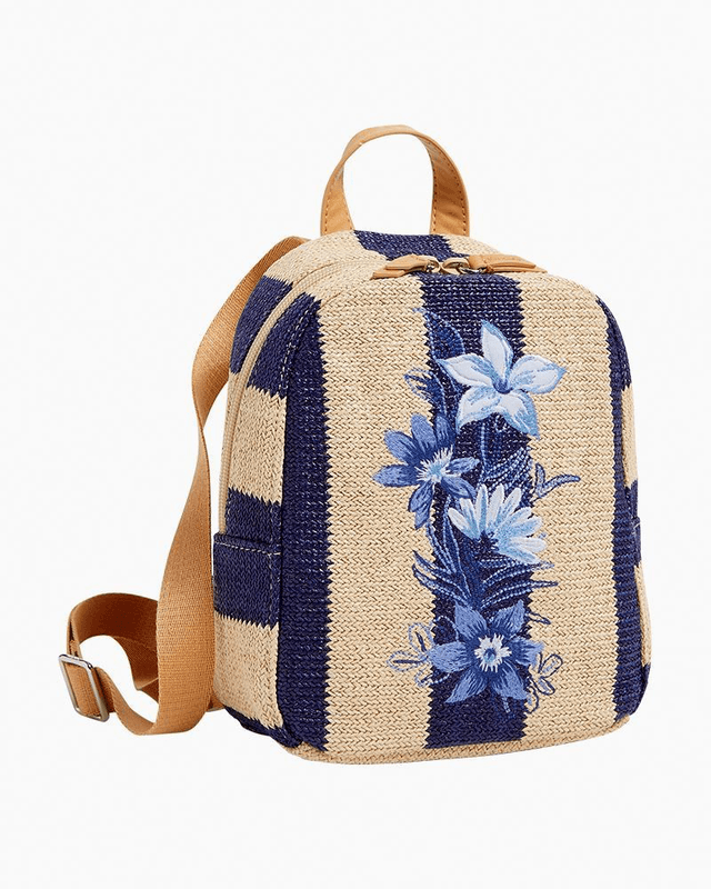 Mini Straw Backpack in Navy Stripe Straw