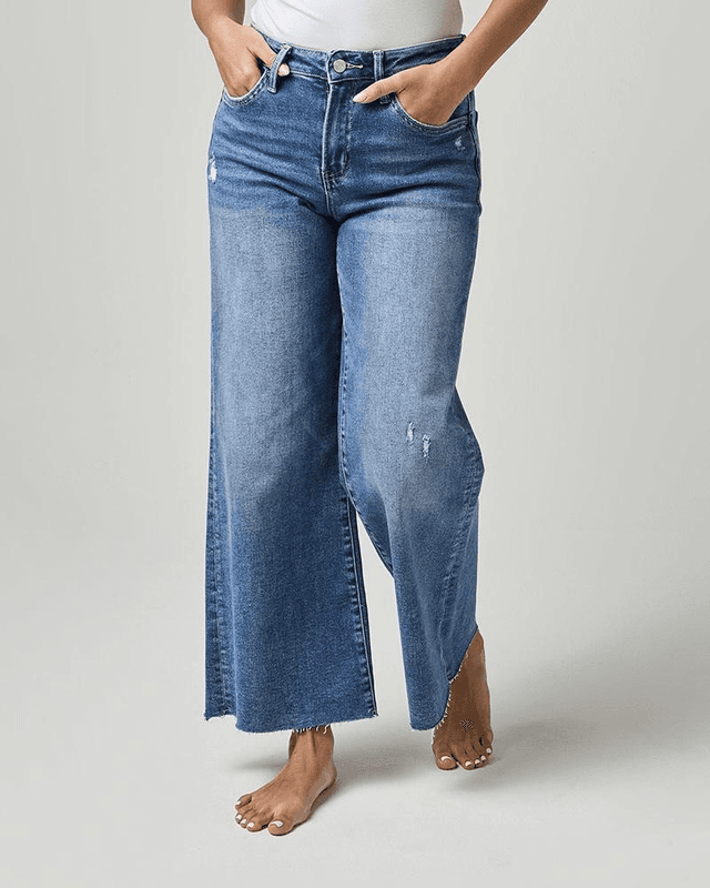Dark Wash Mid Rise Ankle Straight Leg Jeans