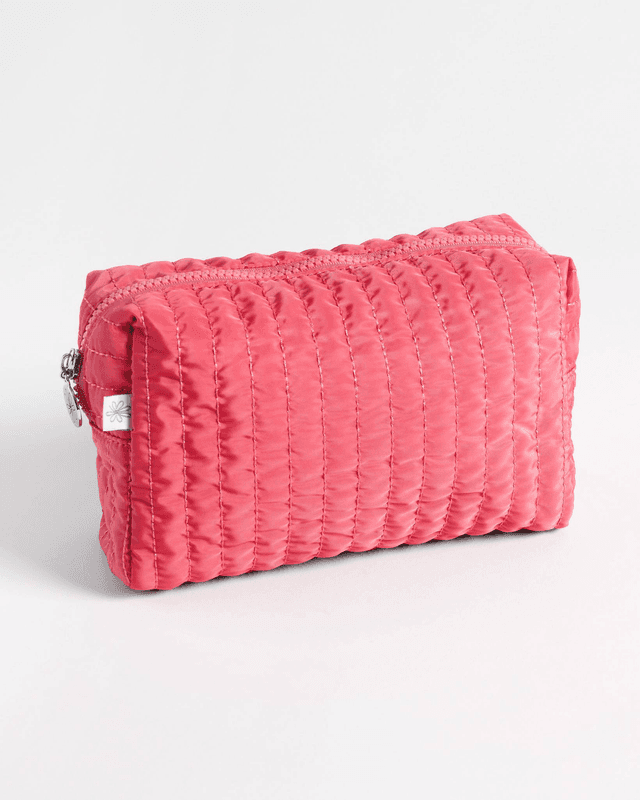 Nylon Vertical Puffer Pouch in Coral