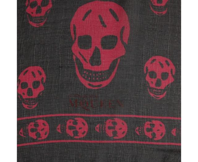 Alexander McQueen Women's Black Chiffon Silk With Purple Pink Skull Print Scarf