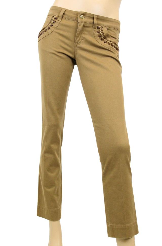 Gucci Women's Leather Laces Brown Cotton Elastane Capri Jeans Pants (42)