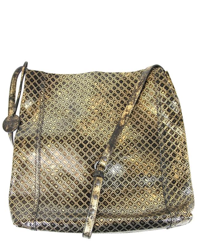 Bottega Veneta Intrecciomirage Metallic Gold & Black Leather Medium Messenger Bag