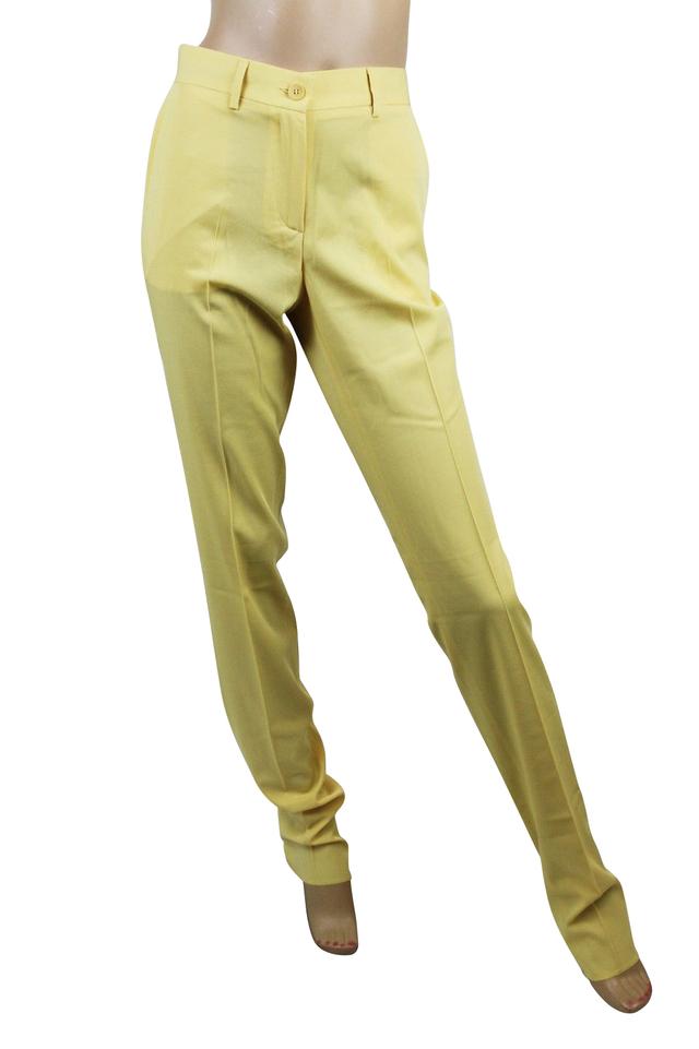 Bottega Veneta Women's Belt Line Yellow Virgin Wool Dress Pant (42, Yellow)