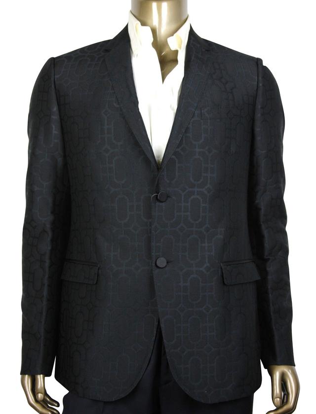 Gucci Men's Emerald Jacquard Dylan 60 Black Wool Silk 2 Buttons Jacket (G 54 R / US 44 R)