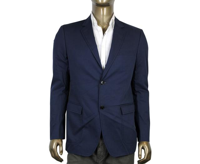 Gucci Men's Horsebit Lining Blue Cotton Two Button Blazer Jacket (G 48 / US 38)