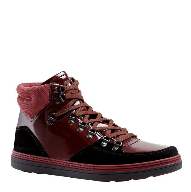 Gucci Men's Contrast Combo Dark Red Patent Leather / Suede High top Sneaker (8.5 G / 9 US)