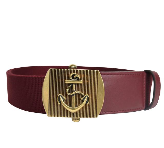 Gucci Men's Military Burgundy Fabric Anchor Brass Buckle Belt (85 / 34)