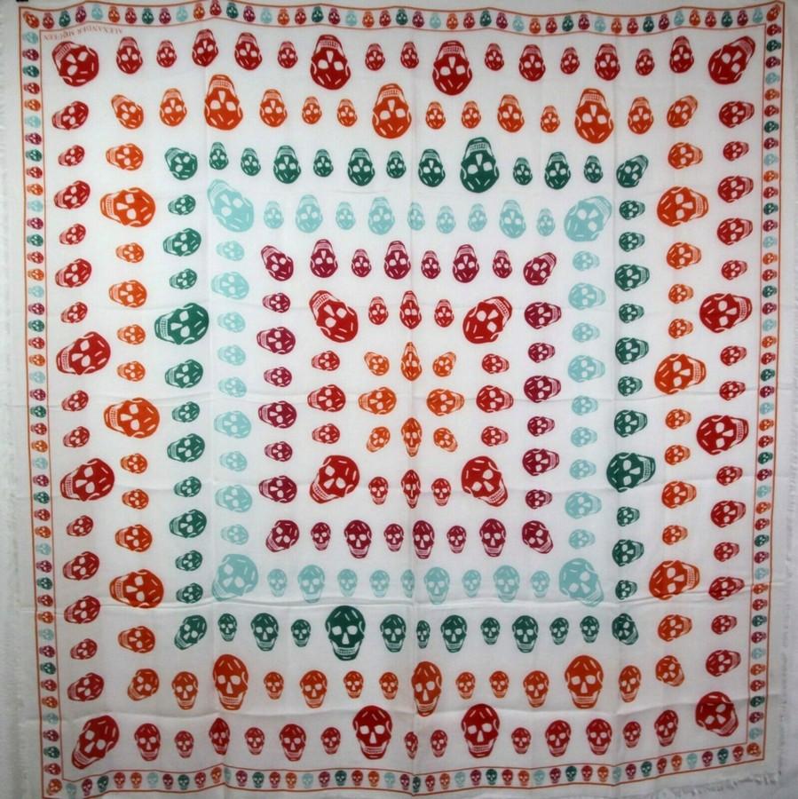Alexander McQueen Women's Ivory / Orange Shawl With Multiskull Box Print