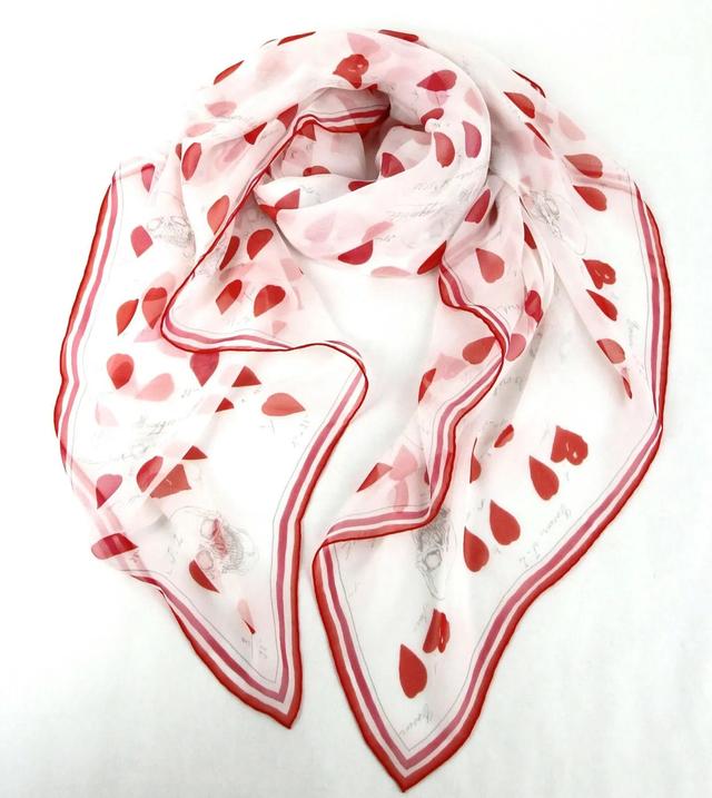 Alexander McQueen Red Chiffon Silk Petal Skull Print Shawl