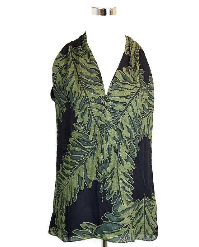 Gucci Women's Green Silk Leaf Printed Halter Top (Size 38)
