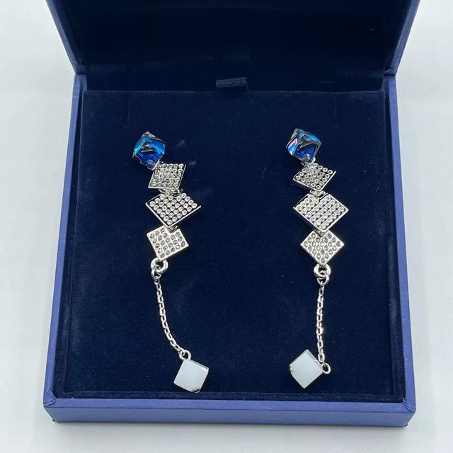 Swarovski EMERGENCY Bermuda Silver Drop Down Earrings with Cube