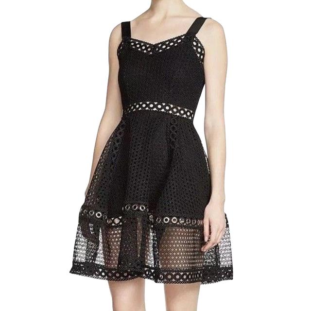 Maje Women's Fit / Flare Black Polyester Lace Eyelet Trim Dress (3)