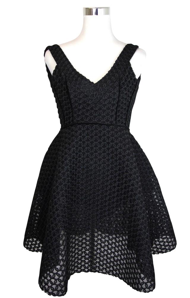 Maje Women's Fit / Flare Black Mesh Embroidered Polyester Trims Dress (2, Black)