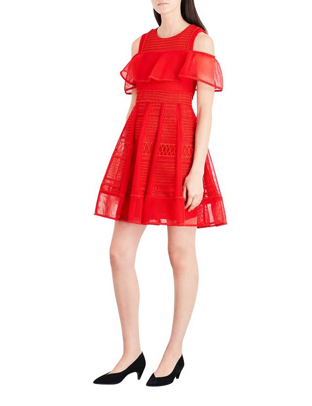 Maje Women's A-line Red Polyester Mesh-Kint Embroidered Dress (One Size, Red)