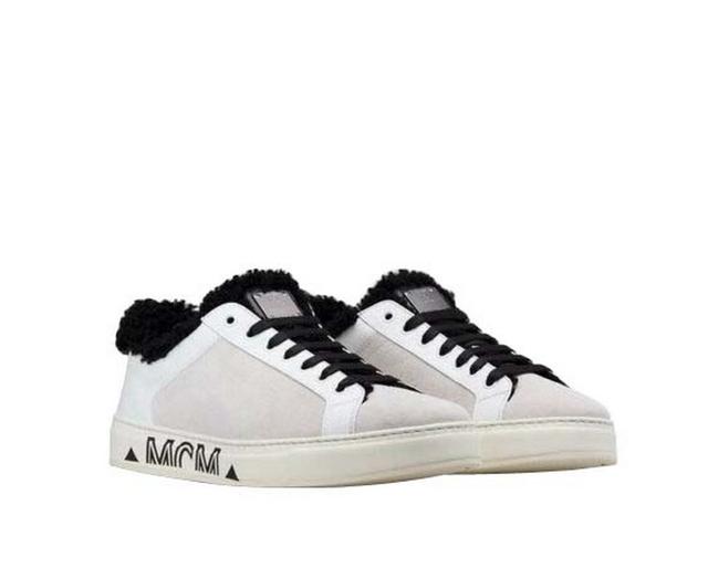 MCM Women's White Milano Suede Black Shearling Low Top Sneaker (39 EU / 9 US)
