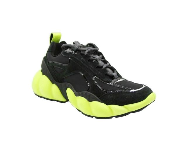 MCM Women's Black Luft Collection Suede Neon Green Trim Sneaker(35 EU / 5 US)
