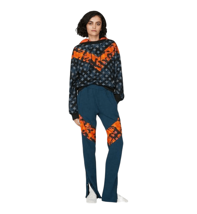 MCM Women's Blue Cotton Camo Lion Orange Nylon Hood Sweatshirt (Regular; L)