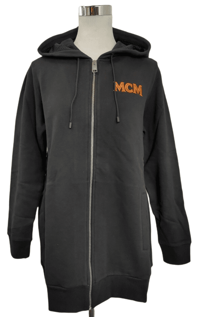 MCM Women's Black Cotton Embroidered Fringe Logo Zip Up Jacket (Regular; M)