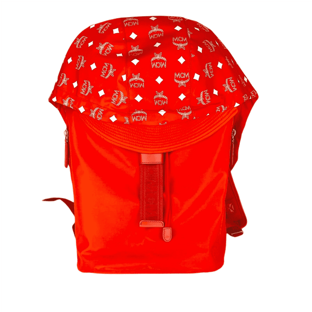 MCM Orange Red Nylon Luft Hoodie Detachable Hood Backpack