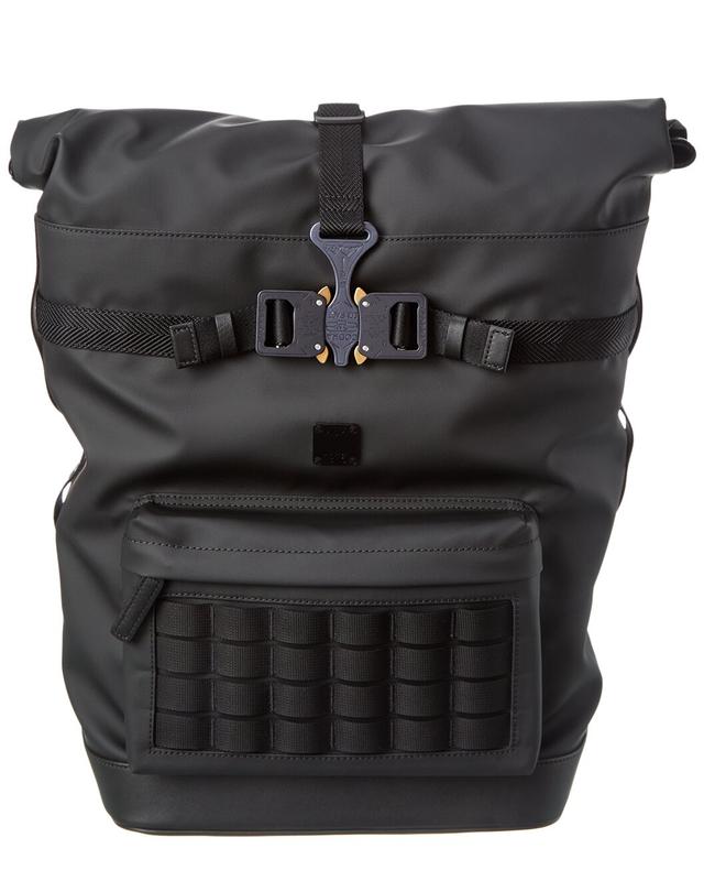 MCM Black Canvas Nylon Medium Roll Top Backpack