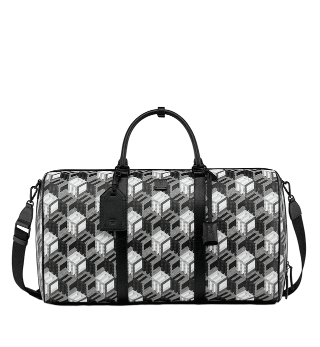 MCM Black/White Cubic Monogram Canvas Weekender Duffel Bag