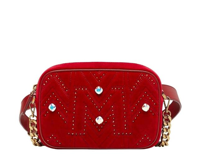 MCM Red Velvet Crystal Studs Crossbody Camera Belt Bag