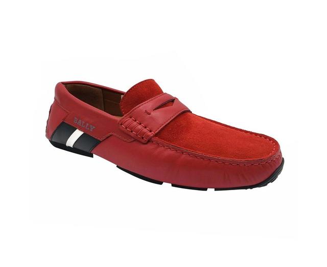 Bally Men's Red Piotre Leather / Suede With Black / White Web Logo Slip On Loafer Shoes (6.5 EU / 7.5 US)