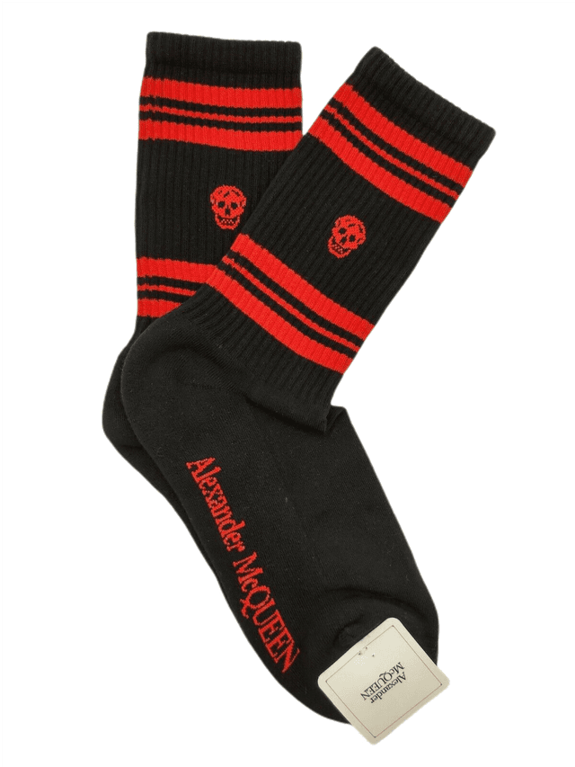 Alexander McQueen Women's Black Mid-Calf Stripe Skull Sport Socks L