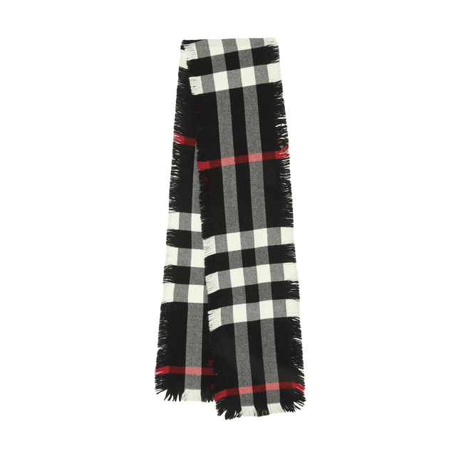 Burberry Black Half Mega Check Fringe Wool Scarf