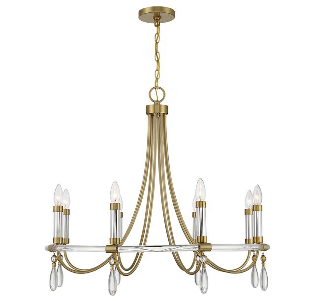 Warm Brass and Chrome Eight Light Chandelier from the Mayfair Collection