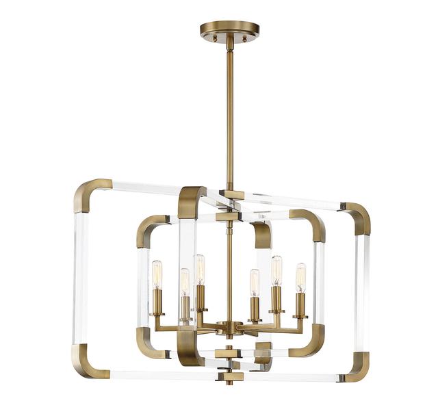 Savoy House Rotterdam by Brian Thomas Acrylic Pendant Light in Warm Brass - 7-1660-6-322