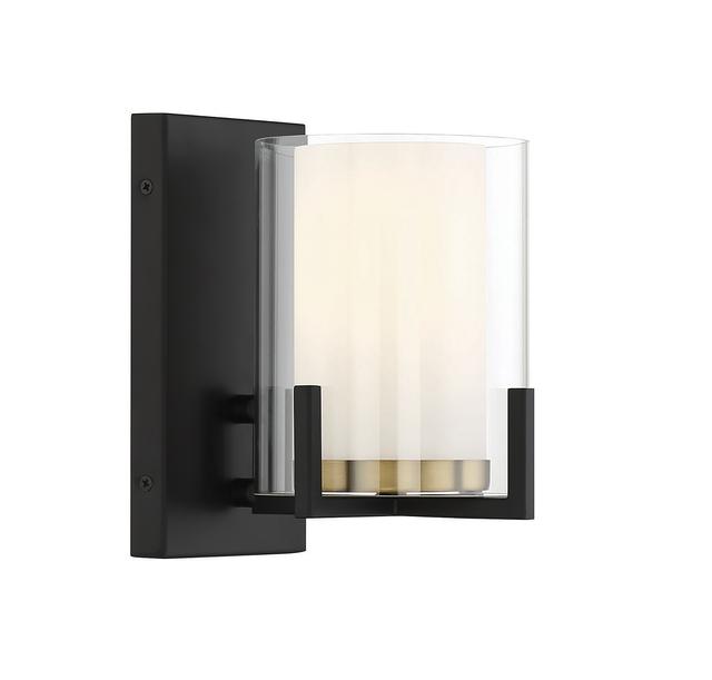 Eaton 1-Light Wall Sconce in Matte Black with Warm Brass Accents