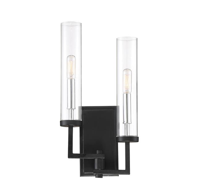 Savoy House Folsom 2-Light Wall Sconce in Matte Black with Polished Chrome Accents - 9-2134-2-67