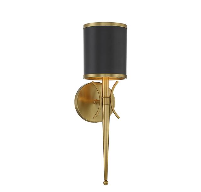 Matte Blackith Warm Brass One Light Wall Sconce from the Quincy Collection